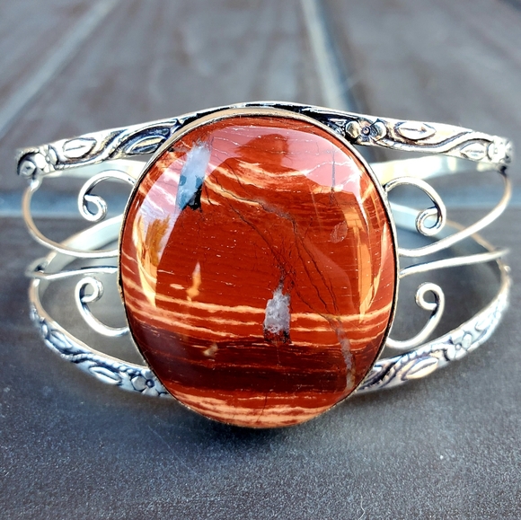 New Red Jasper 925 Silver Cuff Bracelet. - Picture 5 of 11